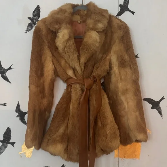 Vintage Genuine Fur Belted Wrap Coat | Soft Honey Brown | Glam Boho Luxe - Picture 8 of 8